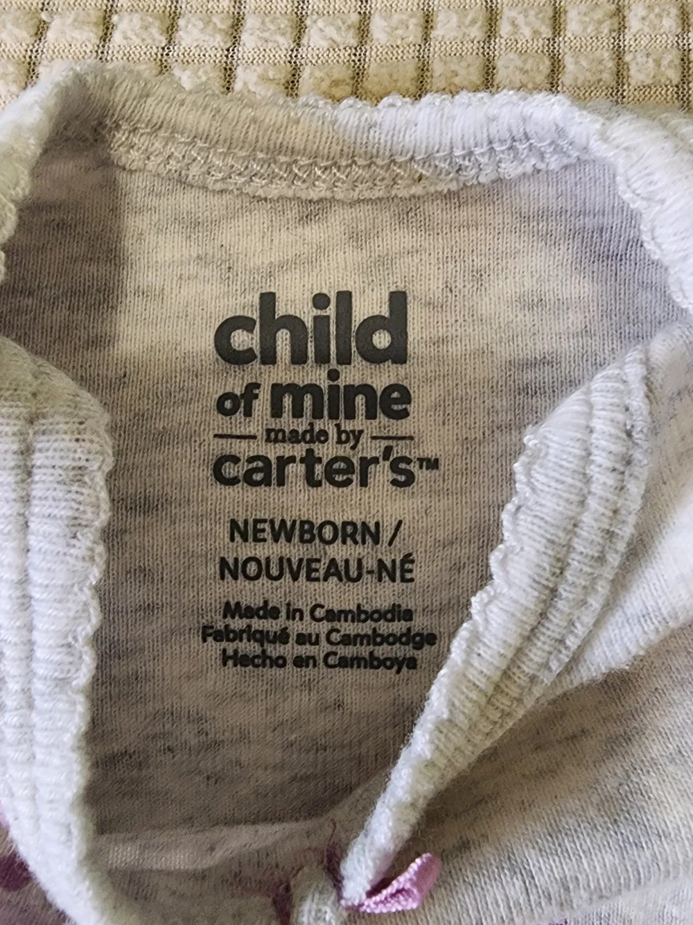 Carter's Newborn Owl Light Gray Baby Bodysuit Lilac.